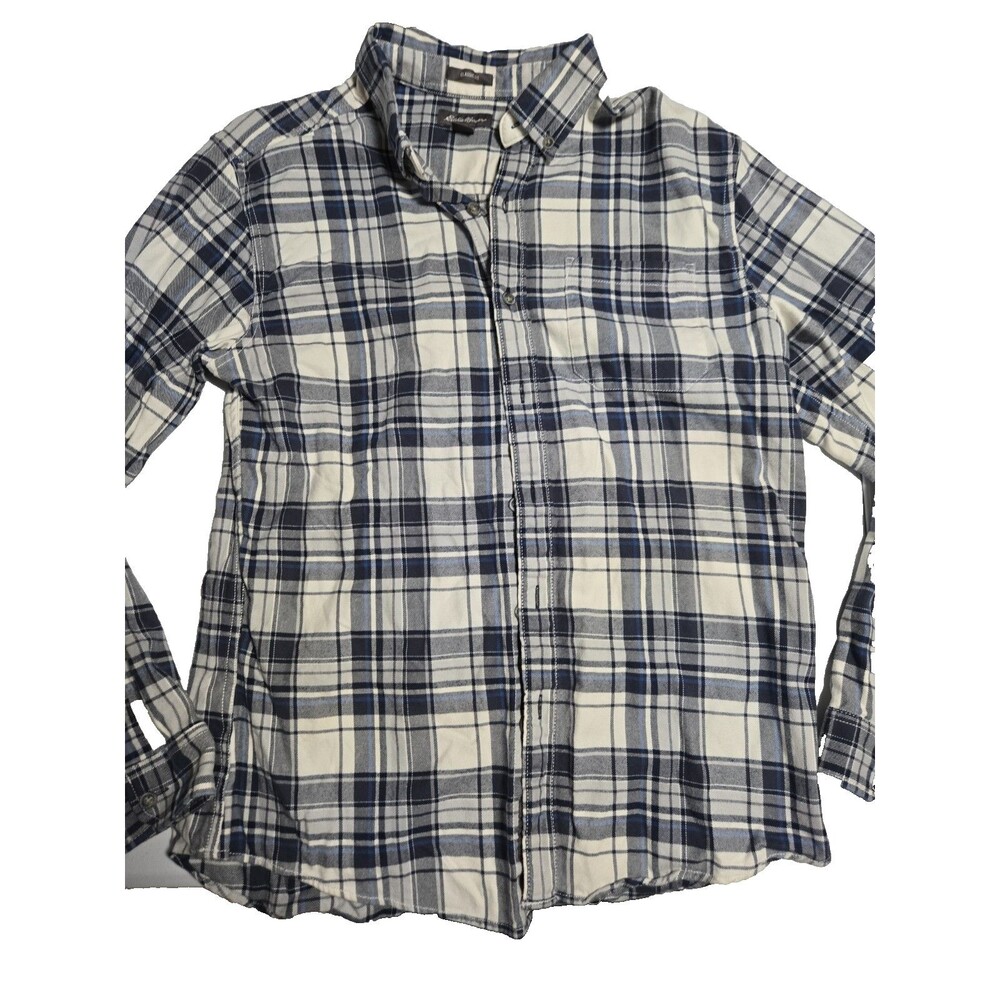 Eddie Bauer Shirt Mens M Flannel Plaid Check Button Up Blue Cotton